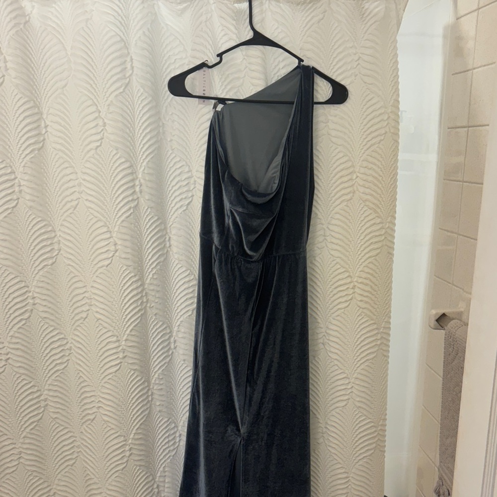 Baltic Born NWT Velvet Tatiana One Shoulder Dress Slate Blue Size L